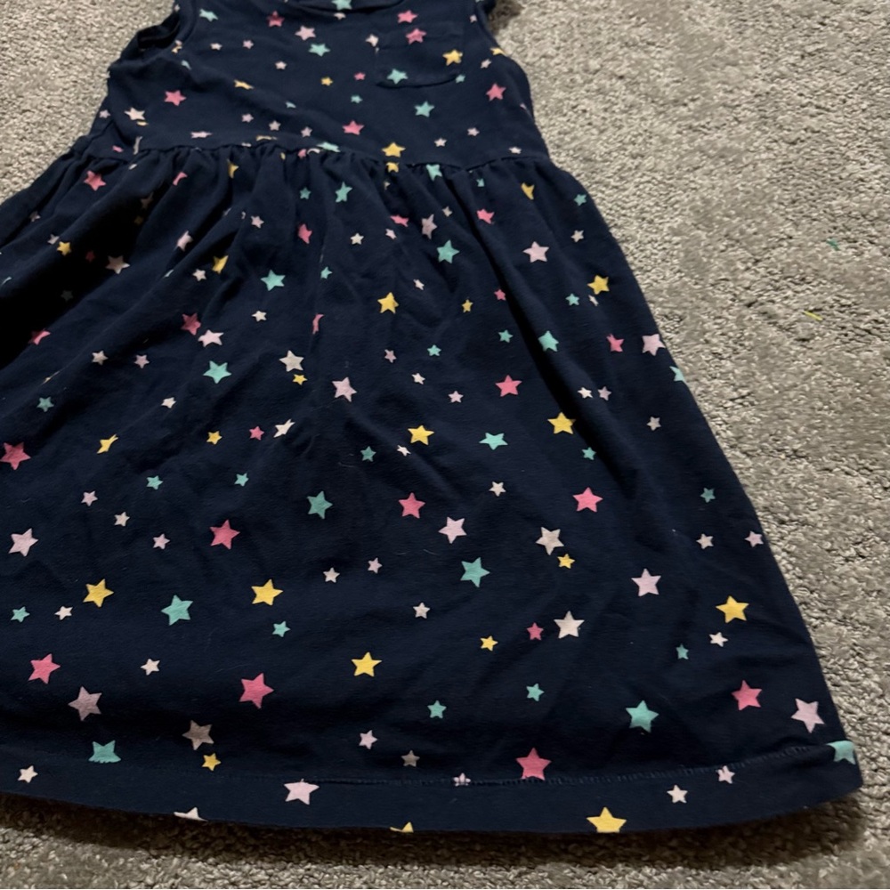 GAP kids navy‎ blue sleeveless dress with multicolored stars all over size 5 - Picture 3 of 6